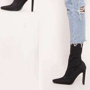 PrettyLittleThing Black Flat Heel Lycra Sock Boot